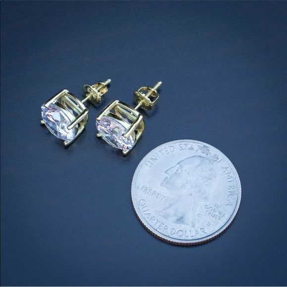 Real 925 Gold Plated Created Diamond Stud Earrings